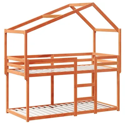 Produktbild von Etagenbett mit Dach Wachsbraun 90x200 cm Massivholz Kiefer