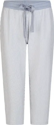 Produktbild von by Louise weiche Damen Schlaf- und Freizeithose aus 100% Baumwolle mit Bindegürtel, Farbe:Hellblau - Streifen, Grösse:S