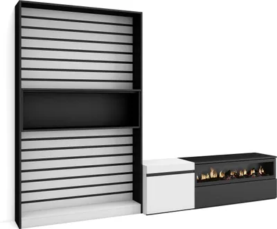 Produktbild von Wohnwand Wohnzimmer, 260x35x186cm, Für TV-Geräte bis zu 65", Elektrokamin, Weiß und Schwarz