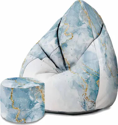 Obrázek produktu pro Dreamroots sedací vak 80x80x120cm sedací vak s opěradlem a stoličkou a potahem Sedací polštář Podlahový pytel Bubibag sedací vak s výplní Blue Elegant Marmur