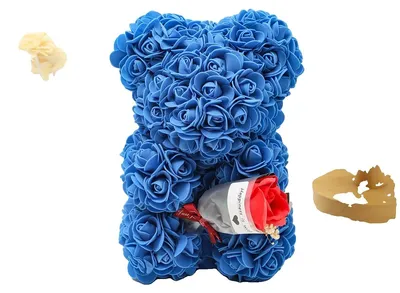 Image de Bouquet de roses en forme d'ours en peluche, cadeau élégant pour les fêtes, décoration intérieure, couleur bleue
