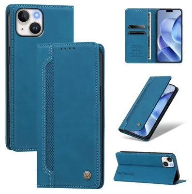 Produktbild von Handyhülle für iPhone 14/iPhone 13, Leder Wallet Klapphülle mit Standfunktion, Stoßfeste Schutzhülle Blau
