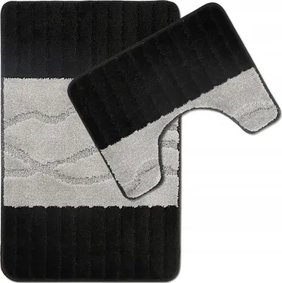Produktbild von Badteppich Set 2-TLG. Schwarz-Grau - rutschfest & Weich, Badematte für Badezimmer Teppich 50x80 cm & 50x40 cm - Ideal für Fußbodenheizung