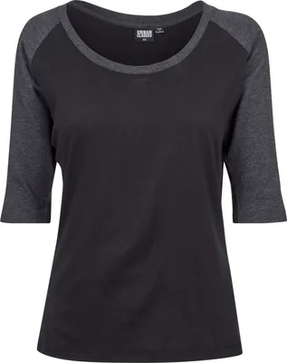 Produktbild von Urban Classics Langarmshirt Damen Ladies 3/4 Contrast Raglan Tee schwarz/charcoal L