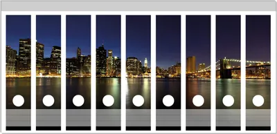 Produktbild von Wallario Ordnerrücken Sticker, selbstklebend für breite Ordner, 9 Stück, Motiv New York Skyline - Brooklyn Bridge und Manhattan am Abend
