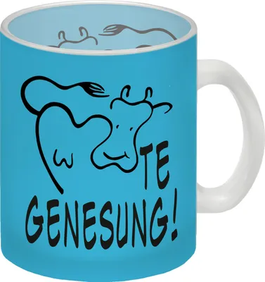 Produktbild von KUHte Genesung Glas Tasse mit Kuh Motiv in blau