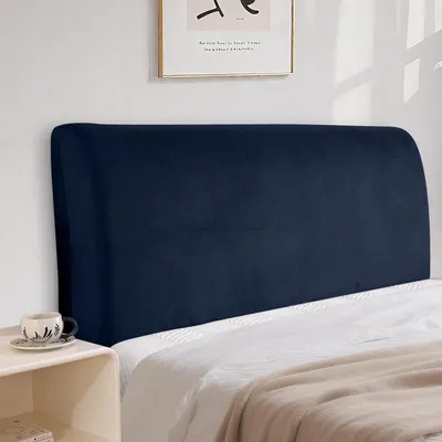 Image de Housse de tête en velours, bleu foncé, extensible, 180 cm, lavable