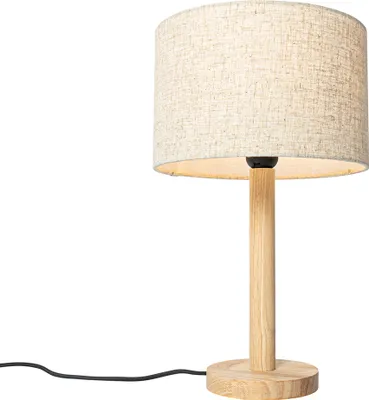 Produktbild von QAZQA - Landhaus I Vintage Ländliche Tischlampe Holz mit Leinenschirm beige 25 cm - Mels I Wohnzimmer I Schlafzimmer - Länglich - LED geeignet E27