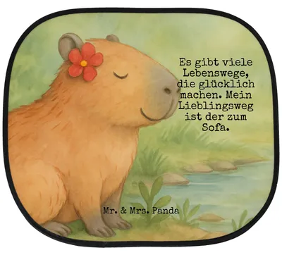 Produktbild von Mr. & Mrs. Panda Sonnenschutz Pkw Capybara Blume Design - Weiß - Geschenk, Autosonnenschutz, Seitlicher, fenster auto, Sonnenblende, Lustige Sprüche
