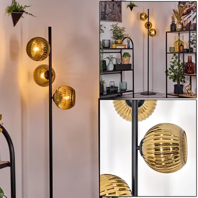 Produktbild von Cesaro Stehlampe aus Metall/Riffelglas in Schwarz/Goldfarben