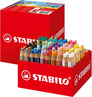 Produktbild von STABILO Buntstift, Wasserfarbe & Wachsmalkreide - woody 3 in 1 - 76er Box mit 4 Spitze…