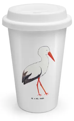 Produktbild von Mr. & Mrs. Panda Thermobecher Storch - Weiß - Geschenk, Baby, Tiermotive, Störche, To Go, ToGo Kaffeebecher, Mütter, Schwangerschaft, Mutter, Thermokaffeebecher, Becher