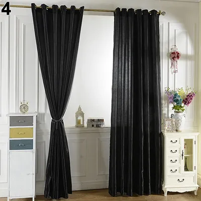 Produktbild von Durch Stab/perforierte reine Farbfenster Panel Drape Türraum Blackout Vorhang-Schwarz ,Größen:100cm x 200cm