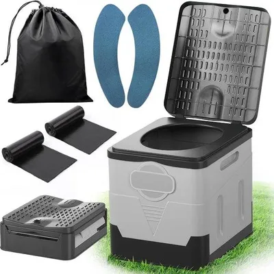 Productafbeelding van Opvouwbaar Toilet - Mobiel WC - Kamperen en Reizen - 150 kg Draagvermogen - 25 liter - Grijs