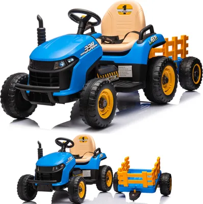 Produktbild von Kinder Traktor Schlepper Bulldog mit Anhänger Kinderauto mit Fernbedienung Tractor Kinder Elektroauto Blau