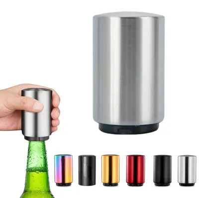 Magnetischer Bierflaschenöffner aus Edelstahl, Push-Down, Silber
