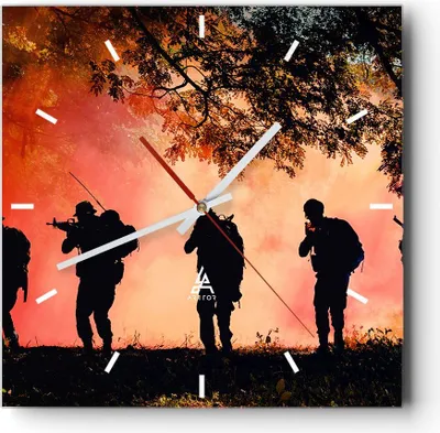 Produktbild von Wanduhr - Quadrat - Glasuhr - Soldat Gewehr - 40x40cm - Schleichendes Uhrwerk - Lautlos - zum Aufhängen bereit - Dekoration Modern - Wanddekoration aus Glas - C3AC40x40-3977