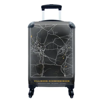 Produktbild von MuchoWow® Koffer Handgepäck Trolley Rollkoffer Kleine Reisekoffer mit 4 Rollen - Schwarz und Gold - Stadtplan - Villingen Schwenningen - Deutschland - Karte - Cabin Size < 55x40x23 cm & 55x40x20 cm - Fotokoffer - Kabinenkoffer - Boardgepäck - Reise-Box - Reisekoffer - Reisegepäck - Koffer mit Bild - Trolley für Kinder