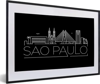 Produktbild von MuchoWow® MuchoWow® Gerahmtes Poster Stadtbild "Sao Paulo" auf schwarzem Hintergrund 60x40 cm - Poster mit zchwarzem Bilderrahmen - Schlafzimmer - Plakat in Rahmen - Drucken