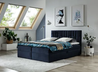 Obrázek produktu pro Kontinentální postel 160x200 IVANA 3 - tmavě modrá + topper