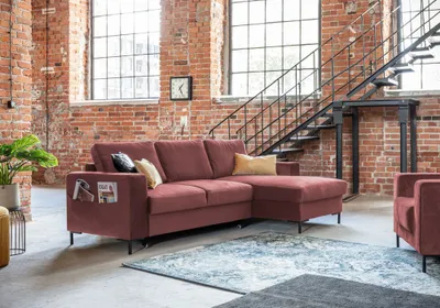 Produktbild von MIUFORM Lofty Lilly - Ecksofa mit Bettfunktion und Bettkasten L-FORM RECHTS - 236x148cm - Velours Staubrosa - Sofa Schlafsofa Couch