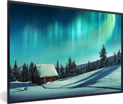 Produktbild von MuchoWow® MuchoWow® Gerahmtes Poster Nordlichter - Schnee - Haus - Winter 30x20 cm - Poster mit zchwarzem Bilderrahmen - Kunstdruck - Bild-Poster