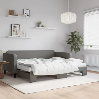 Zdjęcie produktu dla Maison Exclusive – rozkładana sofa z materacem, kolor ciemnoszary, 90 x 200 cm, obicie z tkaniny