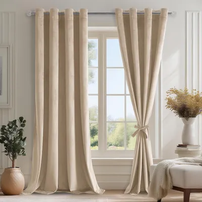 Produktbild von Samtvorhänge 245 x 140 cm, 2 Stücke, hellbeige, mit Ösen, für Schlafzimmer