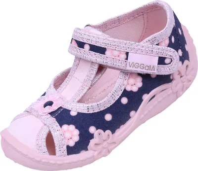Produktbild von Pink-dunkelblaue Hausschuhe mit Blümchen und Reißverschluss MARYSIA OZDOBA 19 EU