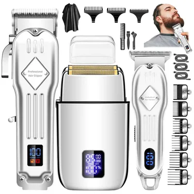Produktbild von OKWISH Profi Wasserdicht Haarschneider, Haarschneidemaschine, Bartschneider, Lange Betriebsdauer, HD-LED-Display, 3 Geschwindigkeitsstufen, Silber