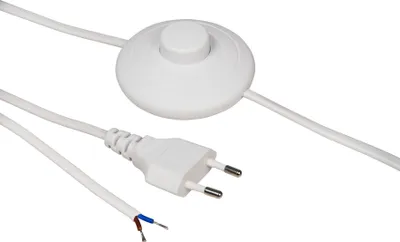 Produktbild von Euro-Netzkabel McPower mit Fußschalter und blanken Enden, 2m, weiß