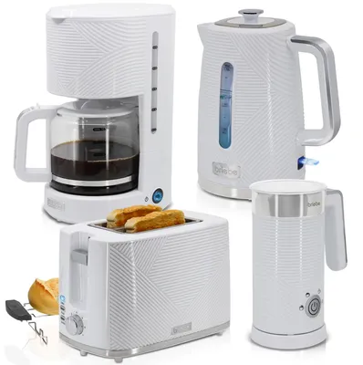 Immagine prodotto di Briebe SKT1185WHT, set elegante: tostapane, bollitore, macchina da caffè filtro e montalatte, colore bianco