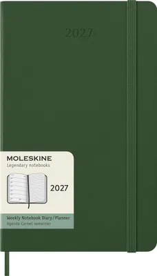 Produktbild von Moleskine Wochenkalender für 12 Monate, 2027, Format Large/A5, 1 Woche = 1 Seite, rechte Seite mit Linien, Hardcover, Myrtegrün