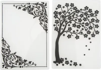 Obrázek produktu pro 2 ks plastových razicích desek s dekorativními vzory – šablony pro DIY razítkování na scrapbooking a přáníčka
