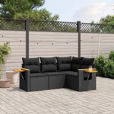 Produktbild von Gartenmöbelgarnituren - 4-tlg. Garten-Sofagarnitur mit Kissen Schwarz Poly Rattan Möbel21