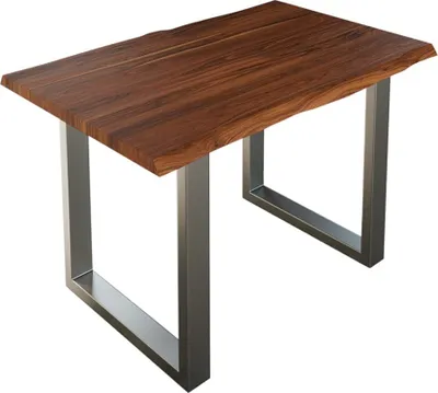 Produktbild von Esszimmertisch 140x80 cm Lauren, Baumkantentisch aus Akazienholz, massiv + nougatfarben, U-Metallgestell Silber, Esstisch mit echter Baumkante