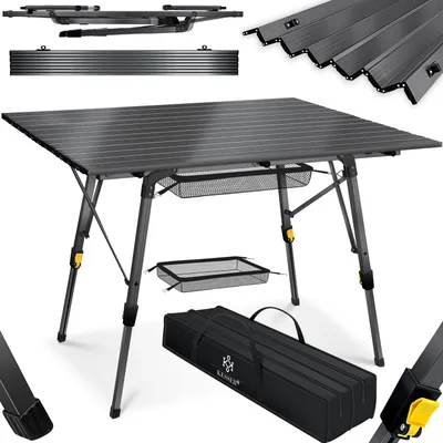 Produktbild von KESSER® Campingtisch faltbar Klapptisch mit Aluminiumrahmen Aufrollbare Tischplatte Falttisch klappbar höhenverstellbar inkl. Tragetasche mit Trageband & Netztasche