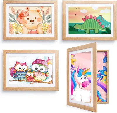 Produktbild von Kinderzeichnungen Bilderrahmen A4 4 Stück umweltfreundliches MDF Holzoptik Acrylglas