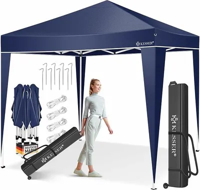 Produktbild von Pavillon Faltpavillon 3x3m | Pop-Up Gartenpavillon Höhenverstellbar Stabil Wasserdicht Winterfest | Partyzelt Festzelt UV-Schutz 50+ inkl. Tasche mit Rollen & Bodenanker | Blau
