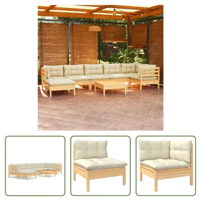 Produktbild von The Living Store 8-tlg. Garten-Lounge-Set mit Creme Kissen Massivholz Kiefer
