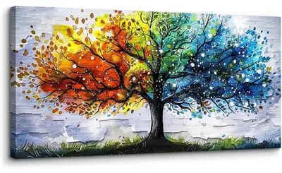 Productafbeelding van Canvasprint, kleurrijke boom, 50x100 cm. Abstracte wanddecoratie, kunstafdruk, modern