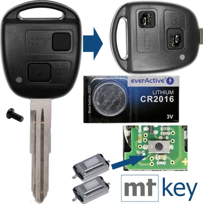 Produktbild von Auto Schlüssel Funk Fernbedienung 1x Gehäuse 2 Tasten TOY41 + 1x Tastenfeld + 2X Mikrotaster + 1x CR2016 Batterie kompatibel mit Toyota