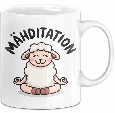 Produktbild von Schaf Tier Bauer Tasse Becher Geschenk Lustige Geschenkidee Spruch Mahditation (Weiß)