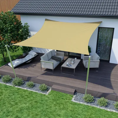 Produktbild von Sonnensegel 3,6x3,6m quadratisch sand Polyester wasserabweisend UV-Schutz Balkon Terrasse Garten jarolift