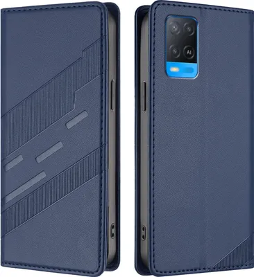 Image de Etui pour Oppo A54 4G/A54S/A55 5G/A16/A16S/A55S 5G/A53S 5G/A56 5G, étui portefeuille en cuirPolyuréthaneavec fente pour cartes et fonction stand Blau