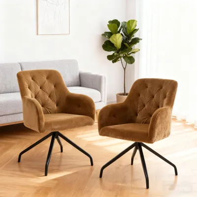 Image de Chaise de salle à manger - Chaise - Fauteuil pivotant - Chaise de cuisine - Chaise de café - Lot de 2 - Couleur jaune - Rotation à 360°