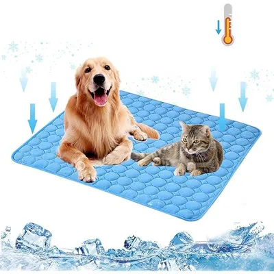 Produktbild von Self-Cooling Dog Cooling Mat, Comfortable Cooling Mat for Dogs, Soft Cooling Blanket Dog, Dog Cooling Mat, Large 70 x 55 cm, Blue Cooling Blanket for Dogs, Cooling Mat for Cats for Home, Car