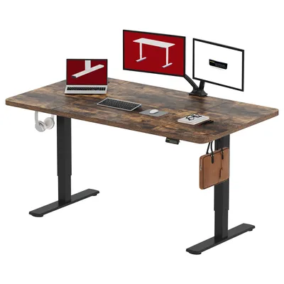 Produktbild von SANODESK Höhenverstellbarer Schreibtisch 160x60cm, Kindersicherung, Memory-Funktion, LED-Display, 60 kg Tragkraft, 2 Haken, einfache Montage (Braun)