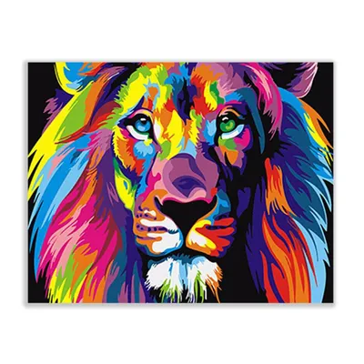 Obrázek produktu pro Malba podle čísel s rámem Obrazy - barevný lev 50 x 40 cm
