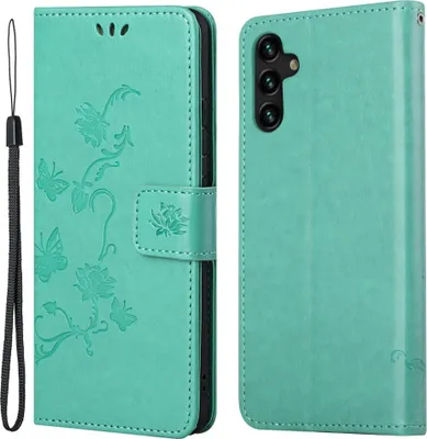 Produktbild von Samsung Galaxy A13 5G / A04s Hülle - Coverup Blumen & Schmetterlinge Klapphülle - Mintgrün